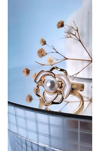 Serenity خاتم من الفولاذ على شكل وردة مع لؤلؤ