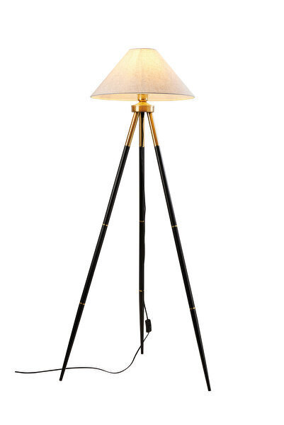Apliqa Cosby Siyah-Eskitme Kaplamalı Tripod Metal 3 Ayaklı Lambader