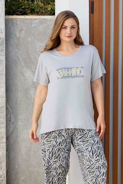 bigiyin Gray Plus Size Women Pajamas Set Bermuda Summer Plus Size Pajamas Set