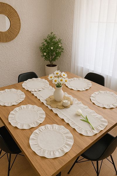 abidehanım Rufle Breeze |   Set de veselă 7 piese pentru 6 persoane Set cu volane