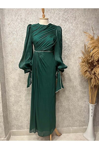 Duman 25Y5019 ABİYE JANJAN KUMAŞ KOL UÇLARI KURDELALI VE TAŞLI YEŞİL