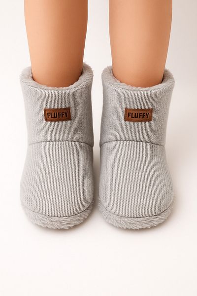 fluffy Πλεκτά Γκρι Παιδικά Σπίτι Μποτάκια - Fleece Dona, Αντιολισθητική, Silent και Thermo Sole