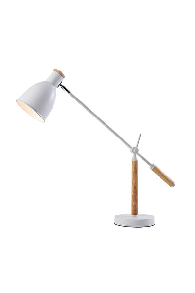 Apliqa Marmo Ahşap Detaylı Beyaz Ders Çalışma Masası Lambası