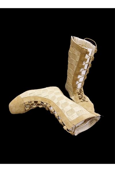 MaisonStanbul Suede Straw Summer Flat Bootie