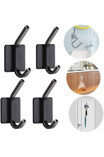 ANILLOROCA Set 5 Hooks for Towels ANILLOROCA, Stainless Steel, Black, Self-Adhesive Mounting