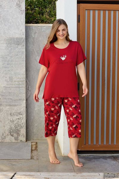 bigiyin Red Plus Size Women Pajamas Set Capri Bermuda Pajamas Set