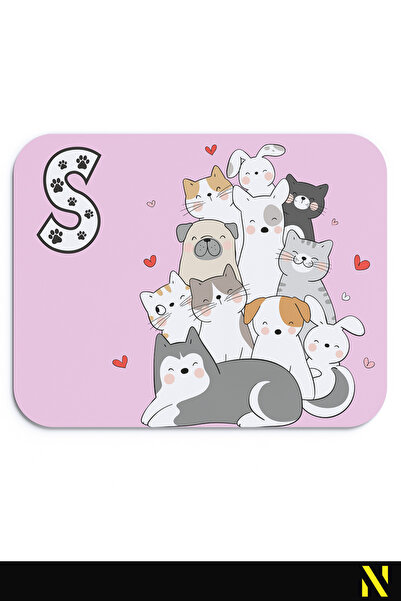 nilizma S Harfli Sevimli Hayvanlar Desenli Ergonomik Mouse Pad - 22 Cm X 18 Cm - Kaydırmaz Taban Mousepad