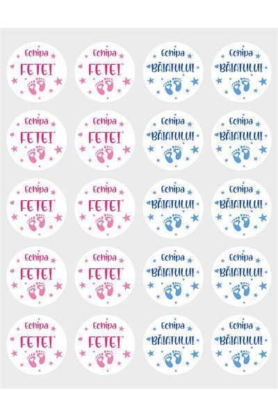 OEM Set of 20 stickers for Gender Reveal party - Team Boy Team Girl, 7 cm, model 2