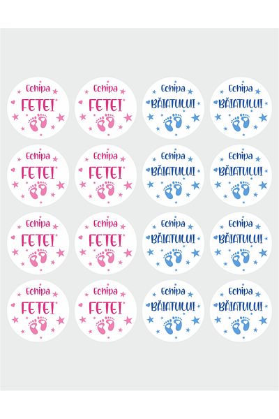 OEM Set of 16 stickers for Gender Reveal party - Team Boy Team Girl, 9 cm, model 2