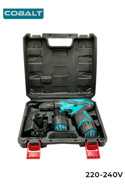 COBALT طقم مثقاب مفك براغي كهربائي لاسلكي 12 فولت مع بطاريتين وشاحن وعزم دوران 18+1، 220-240 فولت