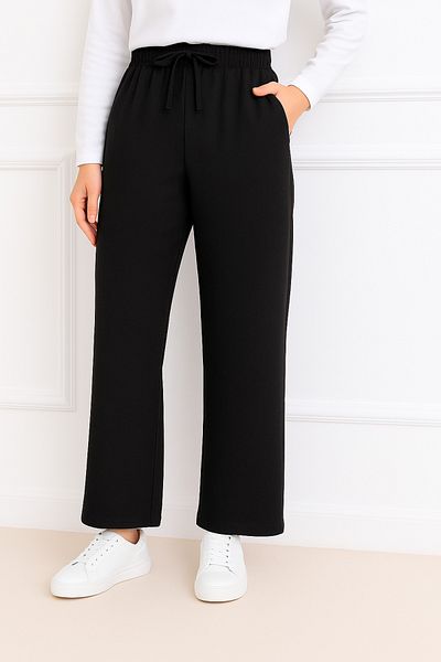 LEGS STAR Women's Black Sofia Linen Double Pocket Wide Leg Trousers