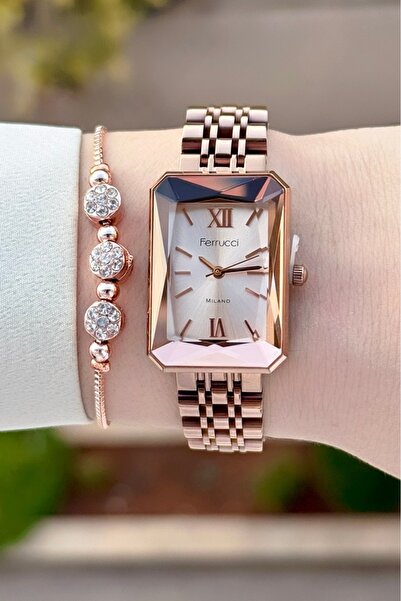 Ferrucci Bakır Renk 24 Ay Garantili Kadın Kol Saati Ve Bileklik