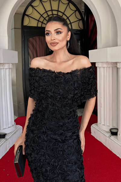 giyimmasalı Üç Boyutlu Kumaş Bolero Detaylı Kalem Elbise - SİYAH