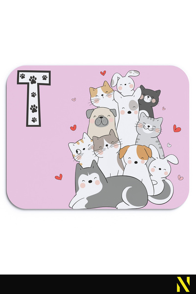 nilizma Cute Animals Patterned Ergonomic Mouse Pad with Letter t - 22 cm X 18 cm - Anti-Slip Base Mousepad