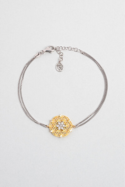 So CHIC... Yaşam Çiçeği Işıltısı 18 Ayar Sarı ve Beyaz Altın Kaplama Gümüş Bileklik