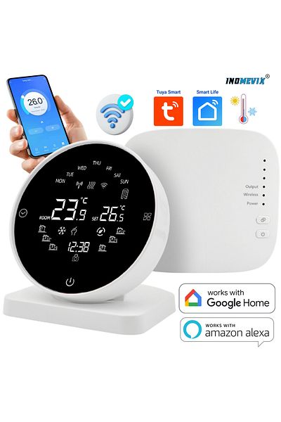 INOMEVIX Termostat ambiental Wifi, Tuya, Touch, Alexa/Google, Centralizat și de podea, Aplicație