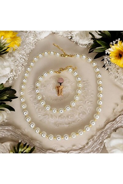 GIHANDMADE Jewelry Set Pearl and Radiance Harmony Women's Necklace and Bracelet Gold Color