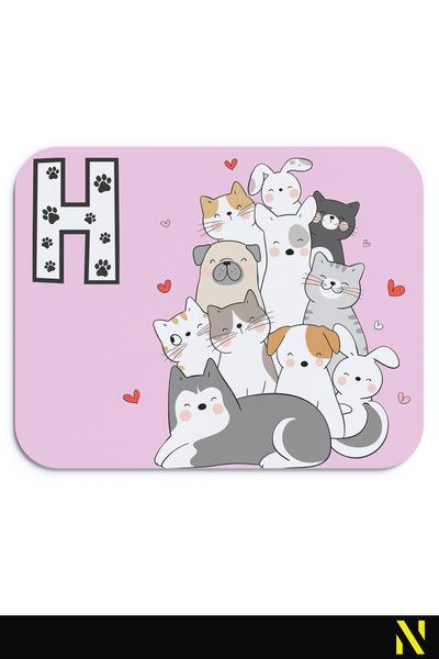nilizma Cute Animals Patterned Ergonomic Mouse Pad with Letter H - 22 cm X 18 cm - Anti-Slip Base Mousepad