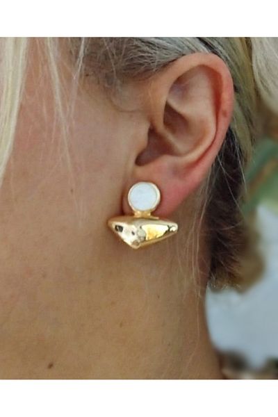 mos&more Gold Minimal White Stylish Women's Earrings