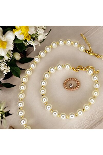 GIHANDMADE Jewelry Set Pearl and Radiance Harmony Women's Necklace and Bracelet Gold Color