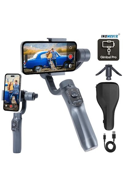 INOMEVIX Phone Stabilizer ® F10 Pro, 3-Axis, Bluetooth, Face Tracking, Tripod and Case Included