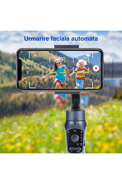 INOMEVIX Stabilizator de imagine, Gimbal pentru telefon, 3 axe, Bluetooth, Urmărire facială, Aplicație, Trepied inclus