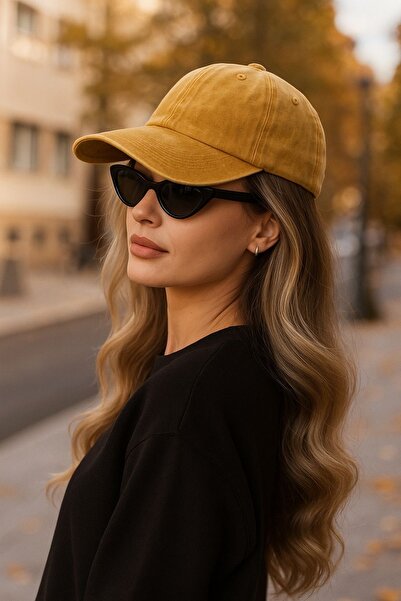 Goldmine Unisex Yıkamalı Vintage Basic Şapka Hardal