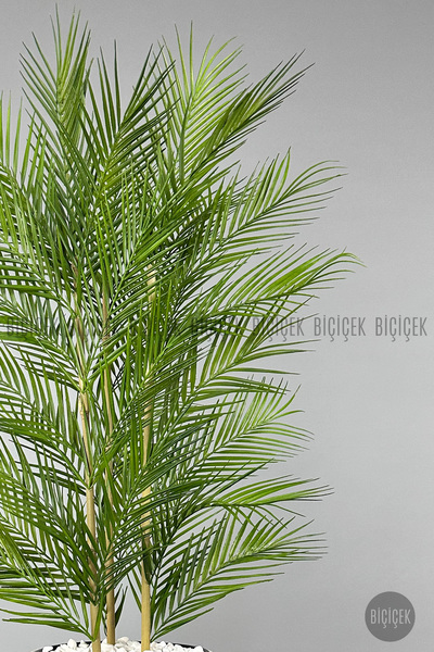 BİÇİÇEK Yapay Areka Ağacı Palmiye Ağacı 33 Yapraklı Bambu Gövdeli Kırıkbeyaz Nergis Saksı Salon Çiçeği 130cm