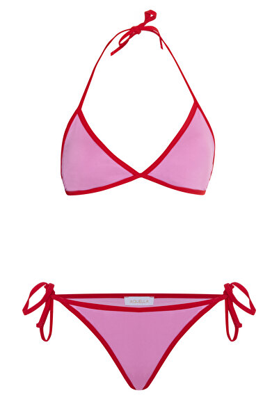 AQUELLA Biye Detaylı Pembe Üçgen Bikini Takım