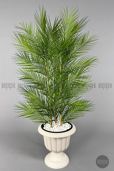 BİÇİÇEK Yapay Areka Ağacı Palmiye Ağacı 33 Yapraklı Bambu Gövdeli Kırıkbeyaz Nergis Saksı Salon Çiçeği 130cm