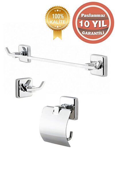 ÇELİK BANYO Paslanmaz Pirinç Wc Banyo Aksesuar Kumru Havluluk Tuvalet Kağıtlık Askılık 3 'lü Set