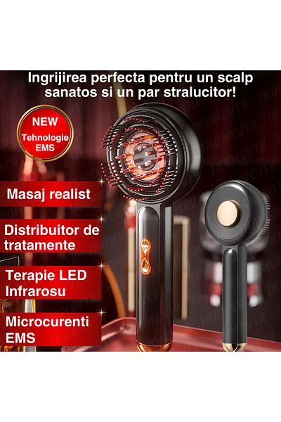 INOMEVIX Perie Electrica ® Ems Cu Microcurenti, Masaj Scalp, Terapie Led, 3 Moduri, Hidratare