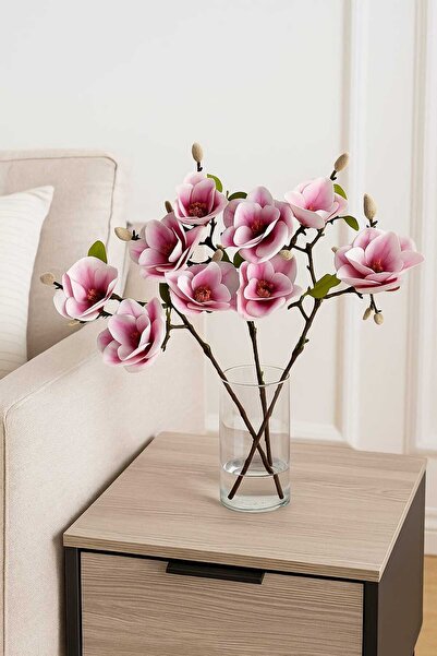 MAKİ DEKOR Yapay Çiçek Islak Dokulu Manolya 3 Lü Dal 54 Cm