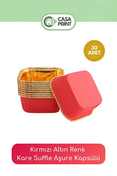 CASA Square Red Gold Muffin Cake Mold Soufflé Bowl Ashura Container 30 Pieces