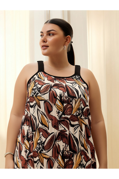 Hanezza Şık Tül Şifon Çiçek Desenli Büyük Beden Yazlık Elbise