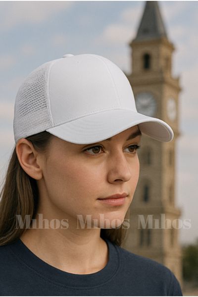 Mihos Plain White Color Unisex Hat with Mesh Back