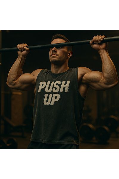 technomonkey Black Men's Cotton Training Sports Tank Top Oversize Washable Push up Printed Sleeveless T-Shirt