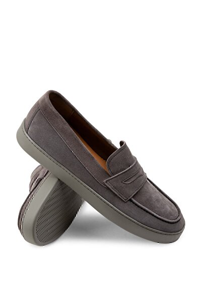 Deery Hakiki Süet Gri Loafer Erkek Ayakkabı