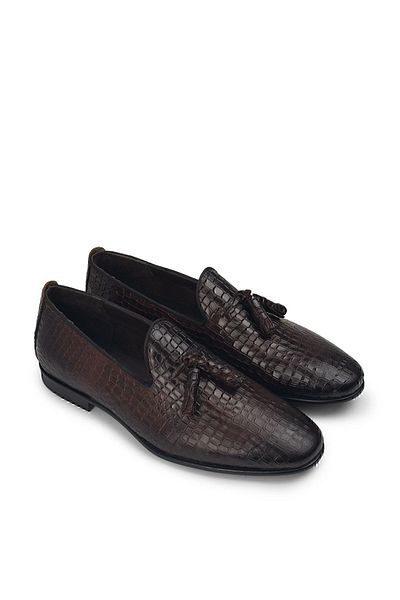 Deery Ανδρικό Loafer με φούντα από γνήσιο δέρμα καφέ