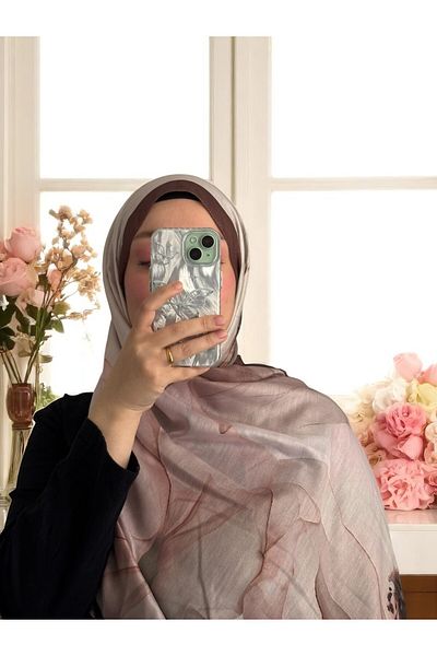 Lavena scarfs Şal moale digital din bumbac cu model floral din seria Lotus - maro