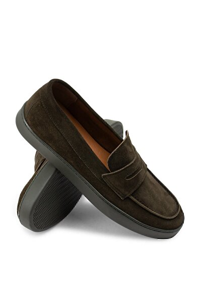 Deery Γνήσια ανδρικά παπούτσια Suede Khaki Loafer