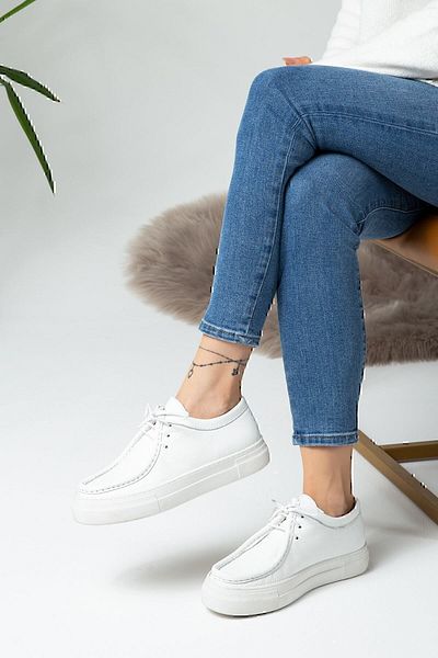 Deery Pantofi de damă casual alb din piele naturală