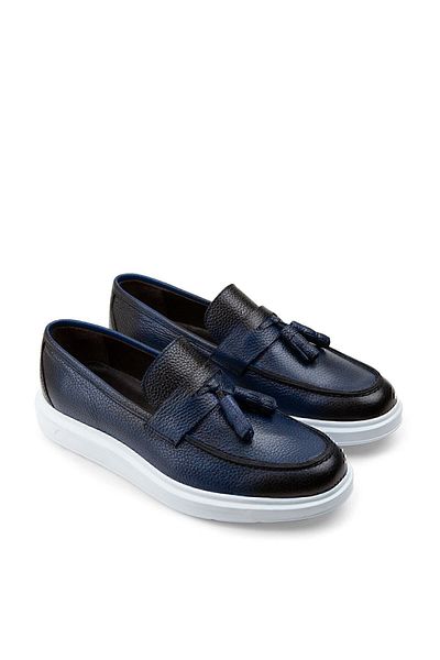 Deery Ανδρικό Loafer από γνήσιο δέρμα μπλε Comfort Tassel