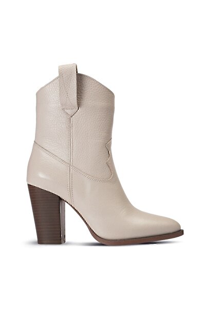 Deery Hakiki Deri Bej Rengi Kadın Bot