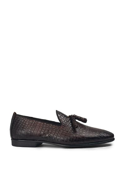 Deery Ανδρικό Loafer με φούντα από γνήσιο δέρμα καφέ
