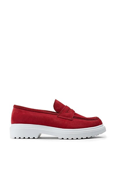 Deery Pantofi de damă Mocasini roșii din piele intoarsa autentica