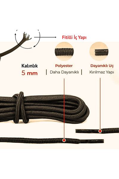 Mawrond 2 Pairs - 120 cm Very Dark Brown, Extra Strong, Thick, Ribbed Round Boots, Shoelaces