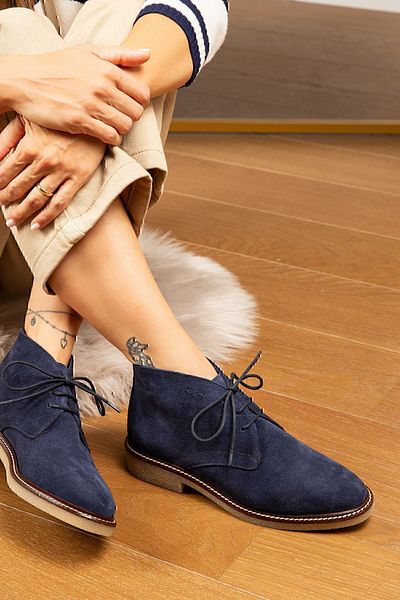 Deery Γνήσιες γυναικείες μπότες Suede Navy Blue
