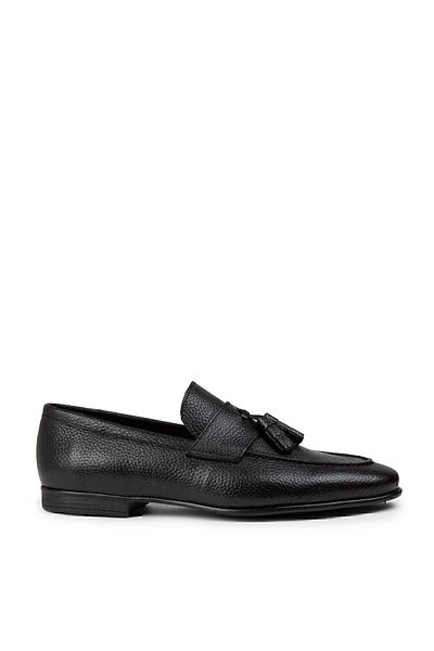 Deery Ανδρικά Loafer Παπούτσια από Γνήσιο Δερμάτινο Μαύρο Φούντα