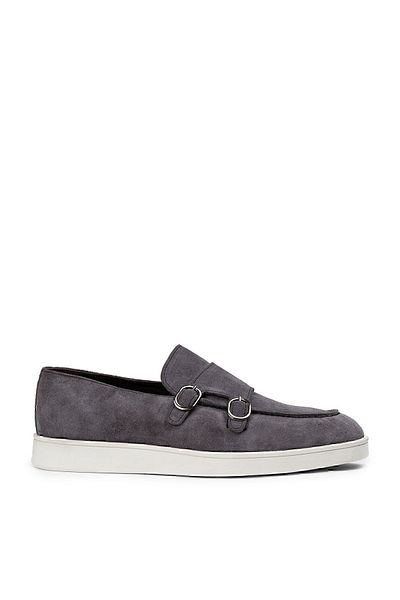 Deery Γνήσια Suede Grey Double Buckle Ανδρικά Loafer παπούτσια